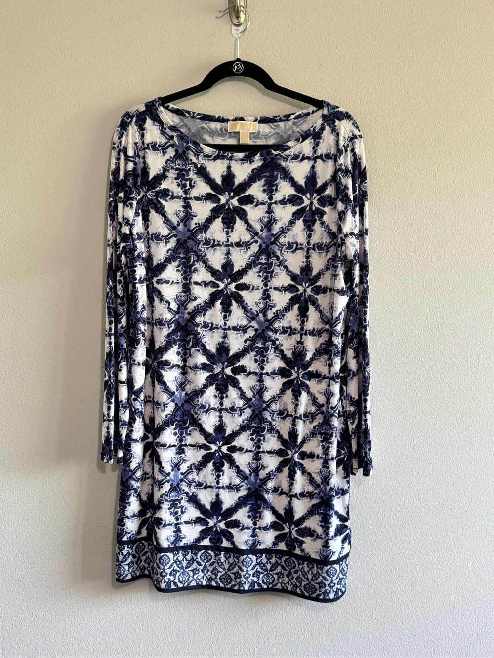 MICHAEL Michael Kors Navy & White Printed Long Sleeve Dress